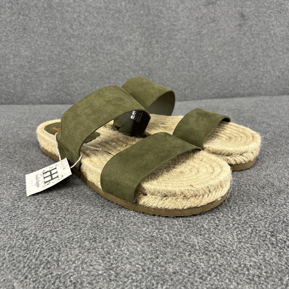 Haute Hippie‎ Sandals Womens 7.5 Green genuine suede espadrille slip on straps